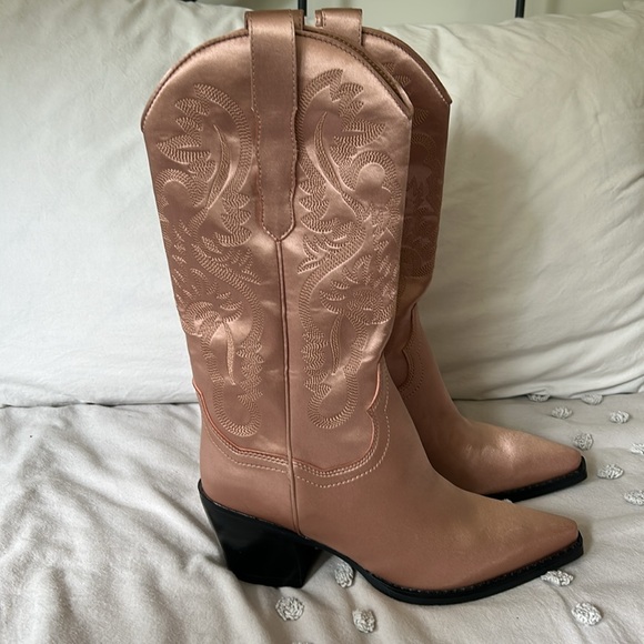 Jeffrey Campbell Pink Satin Cowboy Boots 7 - Picture 1 of 10